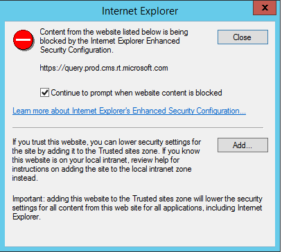 Content from the website listed below is being blocked by the Internet Explorer Enhanced Security Configuration https://assets.onestore.ms